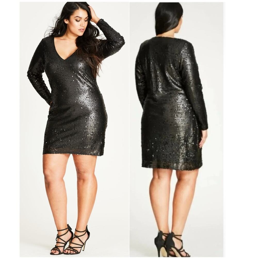 NWT City Chic Black Sequin Party Time Dress Sz 16